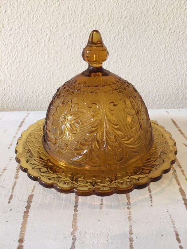Amber by Tiara Round Covered Butter Dish Good Condition