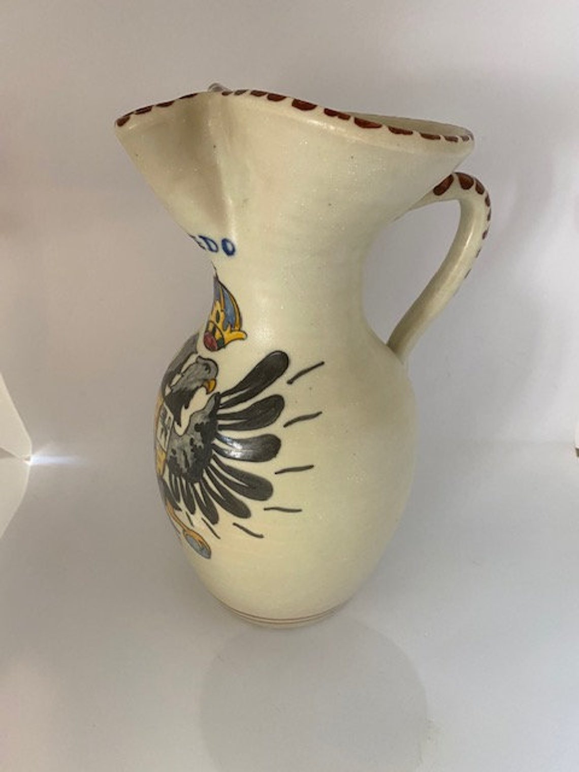 Vintage Toledo Spain Handcrafted Pottery Vase Water Pitcher Signed