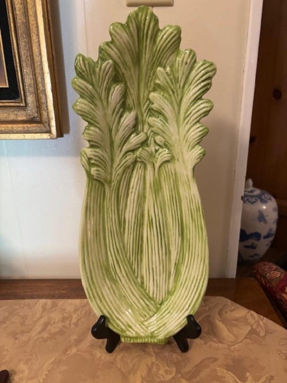 Vintage Ceramic Light Green Celery Shaped Serving Dish