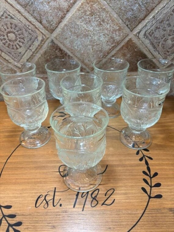Four (4) Indiana Glass Pebble Leaf Water Goblets - PRICE is per FOUR Goblets