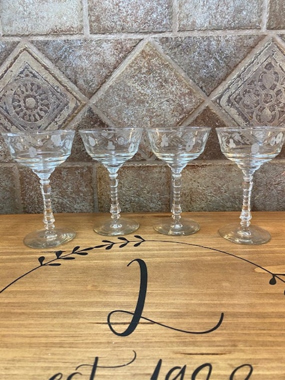 Four (4) Libbey Rock Sharpe Halifax Champagne/Tall Sherbet Glasses 1940s