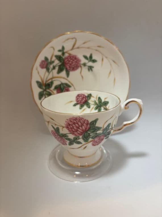 Vintage Tuscan - Royal Tuscan Four Leaf Clover Footed Teacup and Saucer Set
