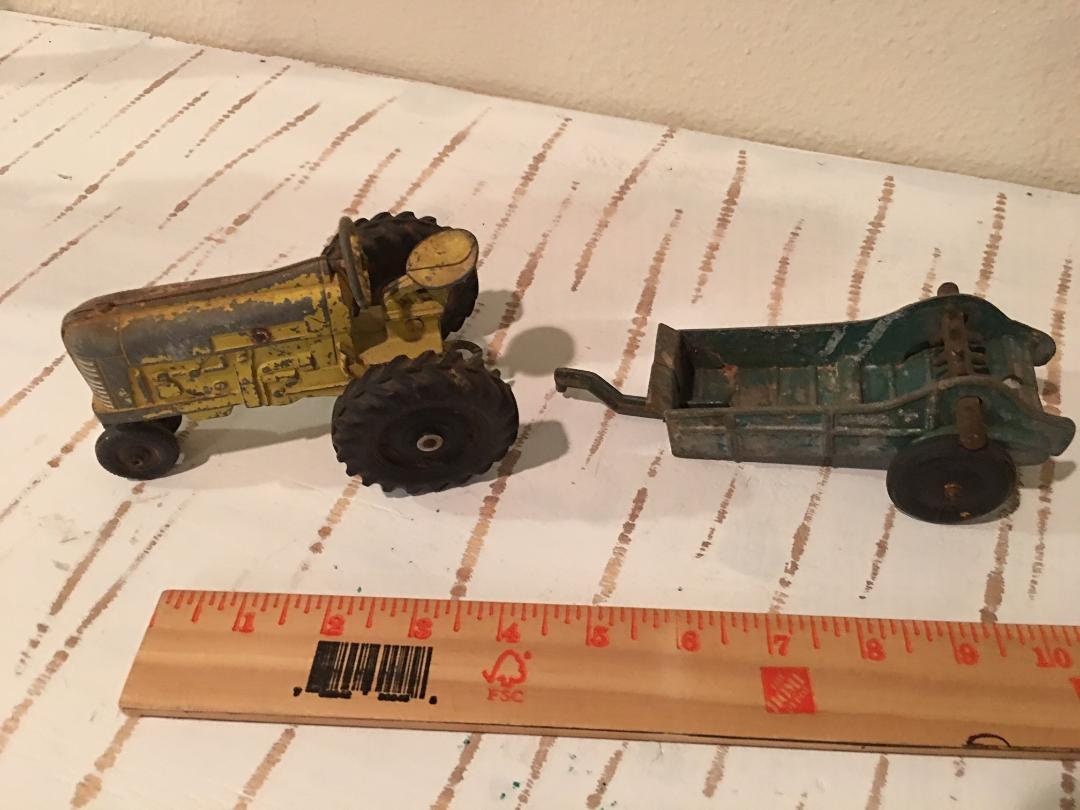Vintage Metal Toy Diecast Tractor with Hubley Farm Manure Spreader