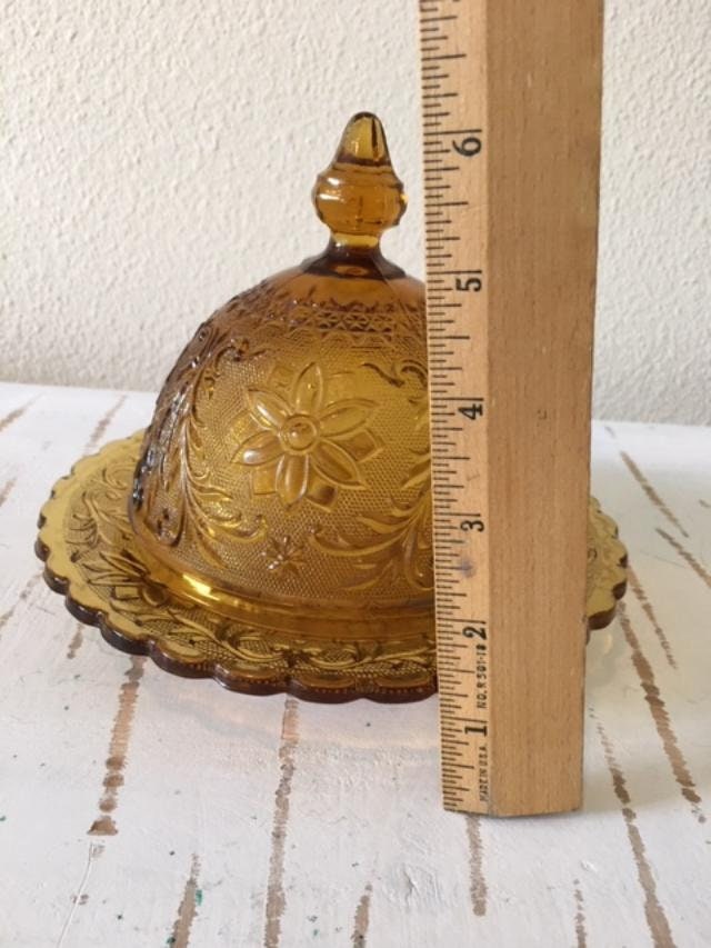 Amber by Tiara Round Covered Butter Dish Good Condition