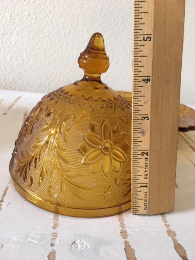 Amber by Tiara Round Covered Butter Dish Excellent Condition