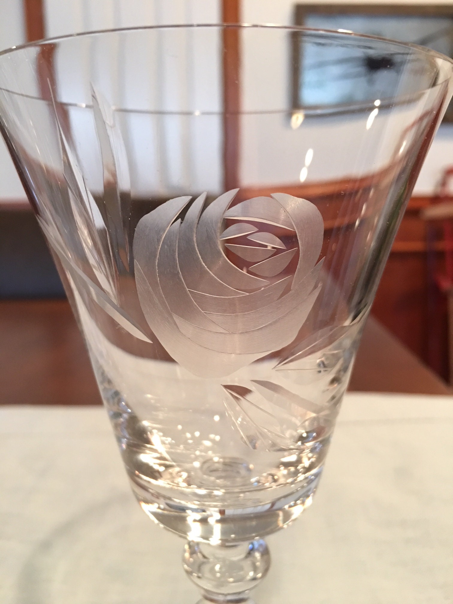 5 Vintage FOSTORIA Crystal ROSE Water Glasses Stem 6036 and Cut 827