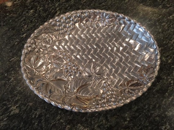 Lenox Metal Serveware Grape Vine Basket Weave Platter Medium 15 X 12