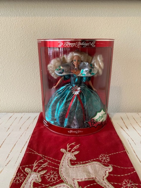 1995 Happy Holidays Special Edition Barbie IOB with Green Holly Leaf Dress