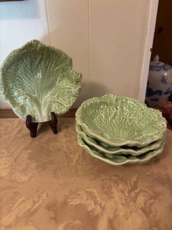 Set of Four (4) Hearth and Home Designs Green Lettuce Leaf Salad Plates 1990