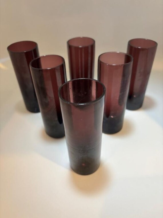Set of Six (6) Vintage Amethyst Hand Blown Shooter Glasses