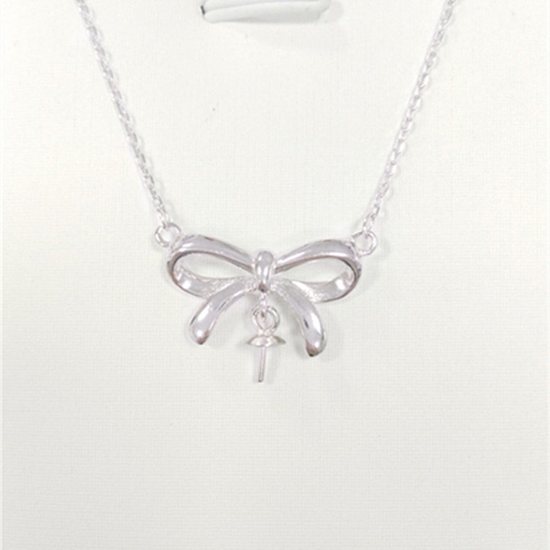 Bow Necklace Setting Handmade Necklace Base . Silver Necklace Holder S925 Sterling necklace Setting Diamond-inlaid Pendant Base