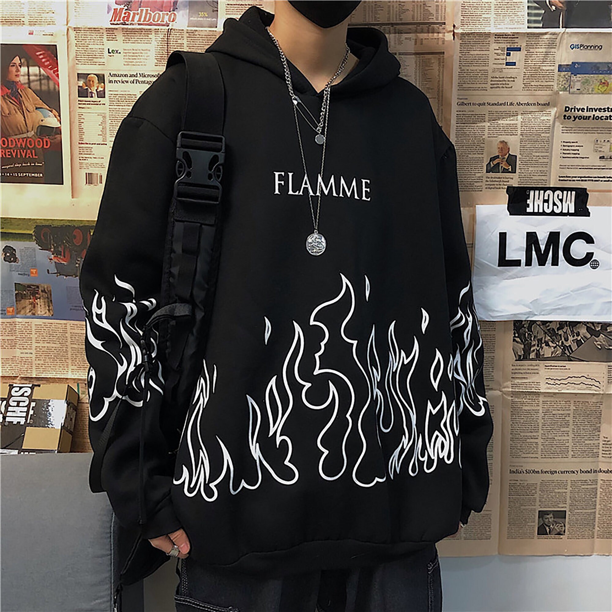 Flame Print Hoodie - Etsy 男女兼用 HOODIE PETTERN FLAME PERSON_ TENDER パーカー