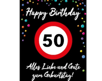 Congratulations on the 50th birthday | XXL Birthday Card DIN A4 Confetti Design incl. Envelope Folding Card Greeting Card Maxi Card Extra Large
