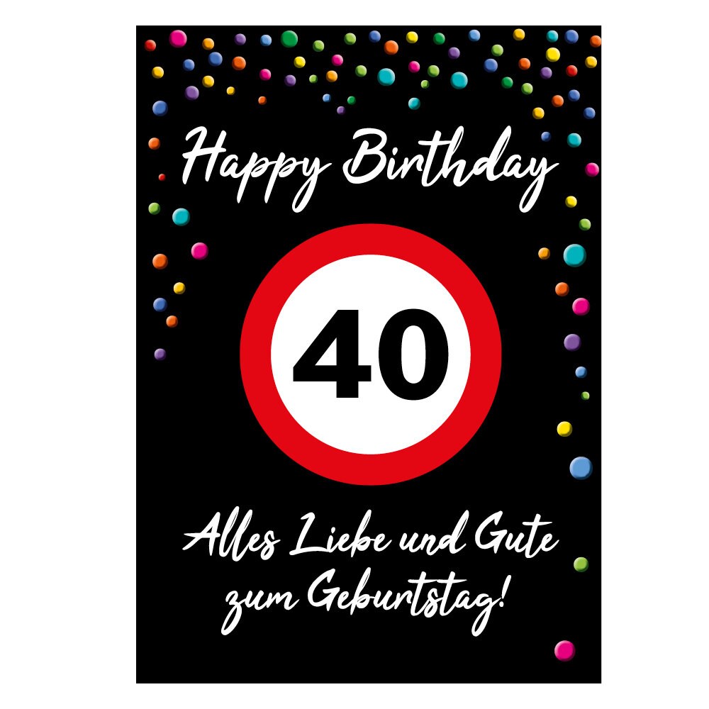 Biglietto Di Auguri Gigante Per 40° Compleanno - Formato A4 Con Glitter E Busta - On Your 40th Birthday