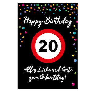 Feliz aniversário de 20 anos | Cartão de aniversário XXL DIN A4 design de confete incluindo envelope cartão dobrável cartão maxi extra grande