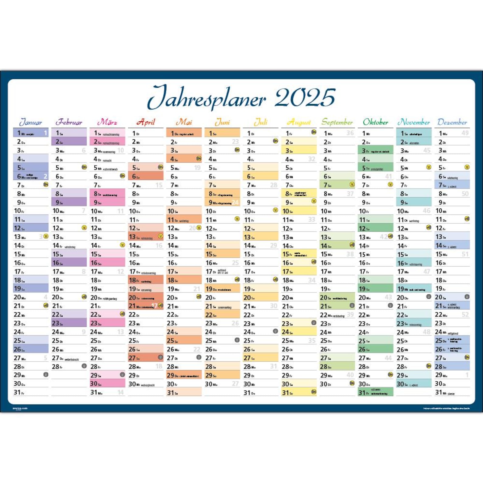 Wandplaner 2025 Wandkalender, Monatskalender, Tagesplaner