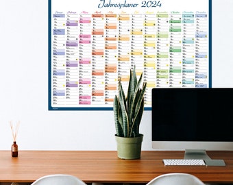 Wandplaner 2024 Wandkalender, Monatskalender, Tagesplaner, Studentenplaner, Jahresübersicht, gerollt,  DIN A1 Bunt
