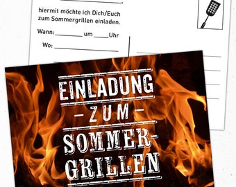 Einladungskarten Einladung Grillparty, DIN A6 mit vorgedruckter Rückseite, 5 Stück, DIN A6