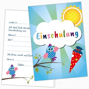 Einladungskarten Einladung zur Einschulung, DIN A6 mit vorgedruckter Rückseite, 10 Stück, DIN A6, Schultüte