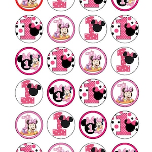 24 x 3.8cm Edible 1st Birthday Minnie Mouse Cupcake Fairy Cake Cookie Toppers Muffin 24 x 3.8cm Edible 1st Birthday Minnie Mouse Cupcake Fairy Cake Cookie Toppers Muffin