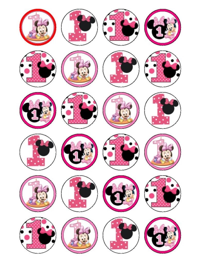 24 x 3.8cm Edible 1st Birthday Minnie Mouse Cupcake Fairy Cake Cookie Toppers Muffin 24 x 3.8cm Edible 1st Birthday Minnie Mouse Cupcake Fairy Cake Cookie Toppers Muffin