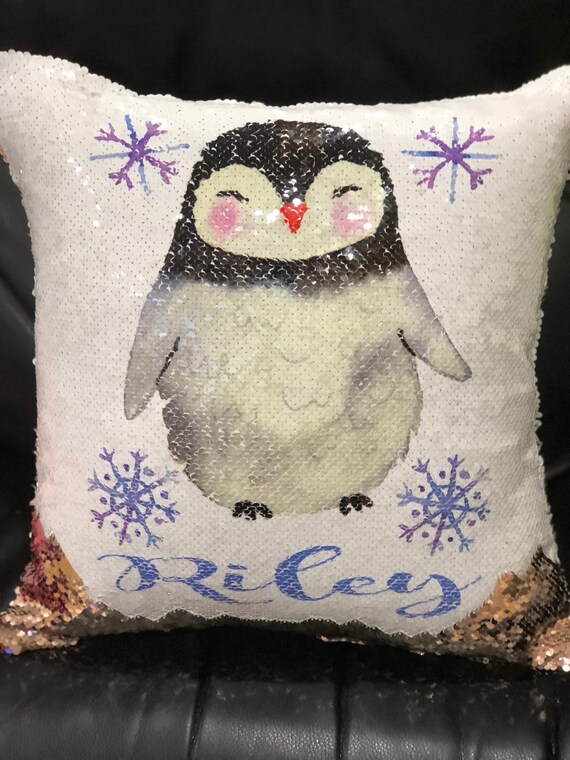 penguin sequin pillow