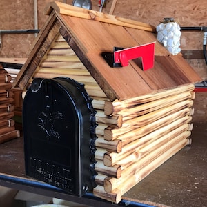 Log Cabin with Stone Chimney Wooden Mailbox