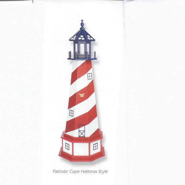 Patriotic Cape Hatteras Wooden Lighthouse Solar Decorative Lawn and Garden Ornament