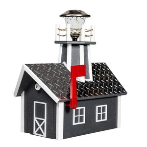 Amish Handmade Solar Lighthouse Mailbox | Black With White Trim, Outdoor Decorative Mailbox