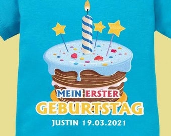 Erster Geburtstag Shirt - Mein erster Geburtstag mit Name und Datum - Baby T-Shirt