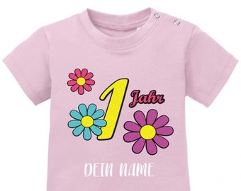 Blümchen 1 Jahr Wunschname Erster Geburtstag Baby T-Shirt
