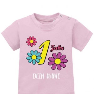 Blümchen 1 Jahr Wunschname Erster Geburtstag Baby T-Shirt Rosa