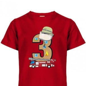 Drei 3 Feuerwehr Geburtstag Kinder T-Shirt Red