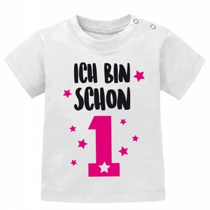 Erster Geburtstag Shirt Ich bin schon 1 Eins Geburtstag Baby T-Shirt Weiß-Pink