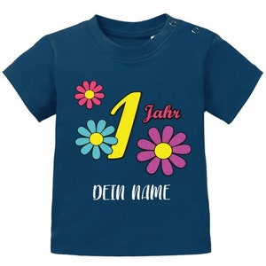 Blümchen 1 Jahr Wunschname Erster Geburtstag Baby T-Shirt Navy