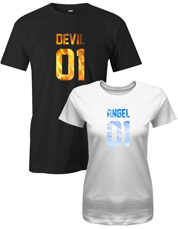 til bundet Græder gå på arbejde Devil and Angel Teufel Und Engel Couple Partner T-shirt Set - Etsy