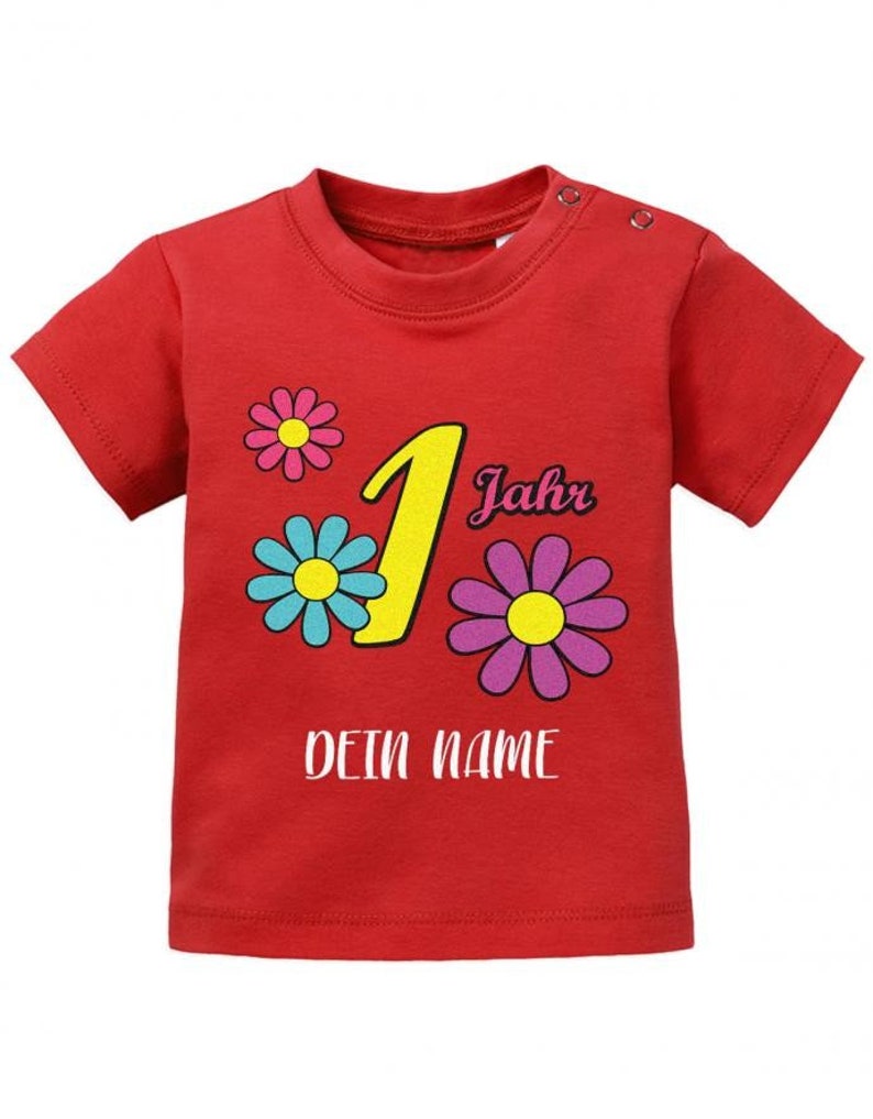 Blümchen 1 Jahr Wunschname Erster Geburtstag Baby T-Shirt Rot