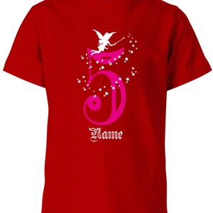 Geburtstagsshirt 5 Fee mit Glitzersternchen personalisierbar mit Name für Mädchen Rot