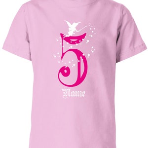 Geburtstagsshirt 5 Fee mit Glitzersternchen personalisierbar mit Name für Mädchen Rosa