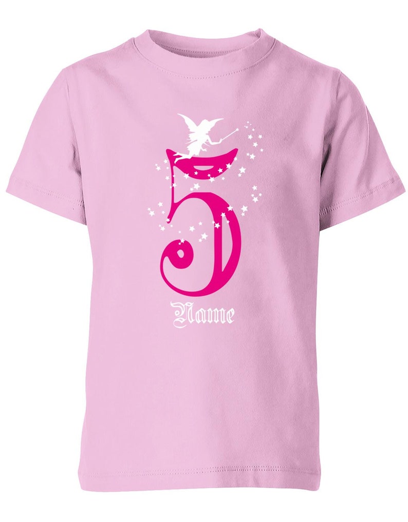 Geburtstagsshirt 5 Fee mit Glitzersternchen personalisierbar mit Name für Mädchen Rosa