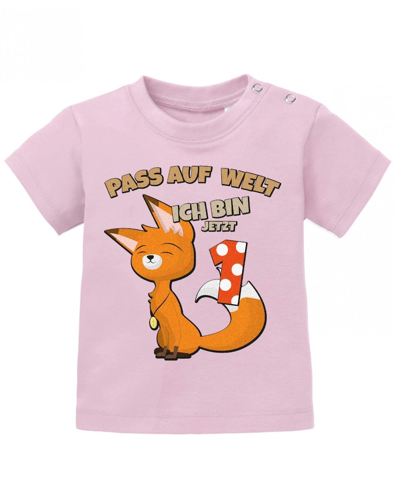 Erster Geburtstag Pass auf Welt ich bin jetzt 1 Fuchs Baby Shirt Junge und Mädchen Rose