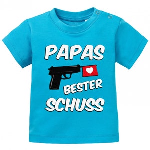 Papas bester Schuss Baby Sprüche Shirt Blau