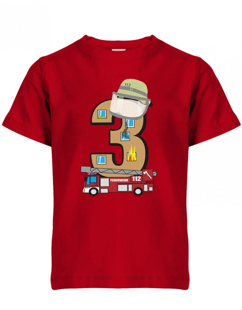 Drei 3 Feuerwehr Geburtstag Kinder T-Shirt Red
