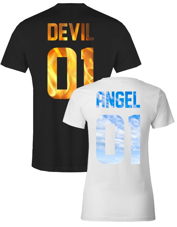 til bundet Græder gå på arbejde Devil and Angel Teufel Und Engel Couple Partner T-shirt Set - Etsy