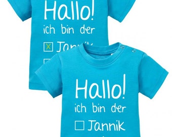 Hallo ich bin der angekreuzt Wunschnamen Jungs - Zwillinge- 2 Stk. - Baby T-Shirt