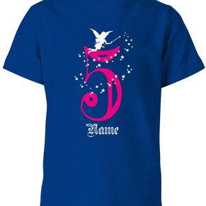 Geburtstagsshirt 5 Fee mit Glitzersternchen personalisierbar mit Name für Mädchen Royalblau