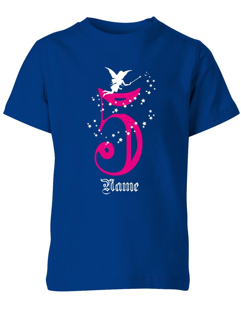 Geburtstagsshirt 5 Fee mit Glitzersternchen personalisierbar mit Name für Mädchen Royalblau