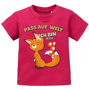 Erster Geburtstag Pass auf Welt ich bin jetzt 1 Fuchs Baby Shirt Junge und Mädchen Sorbet