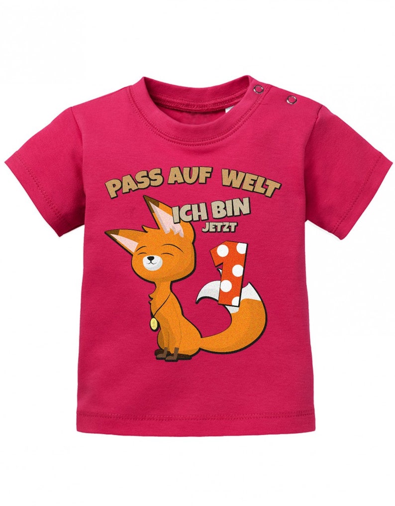 Erster Geburtstag Pass auf Welt ich bin jetzt 1 Fuchs Baby Shirt Junge und Mädchen Sorbet