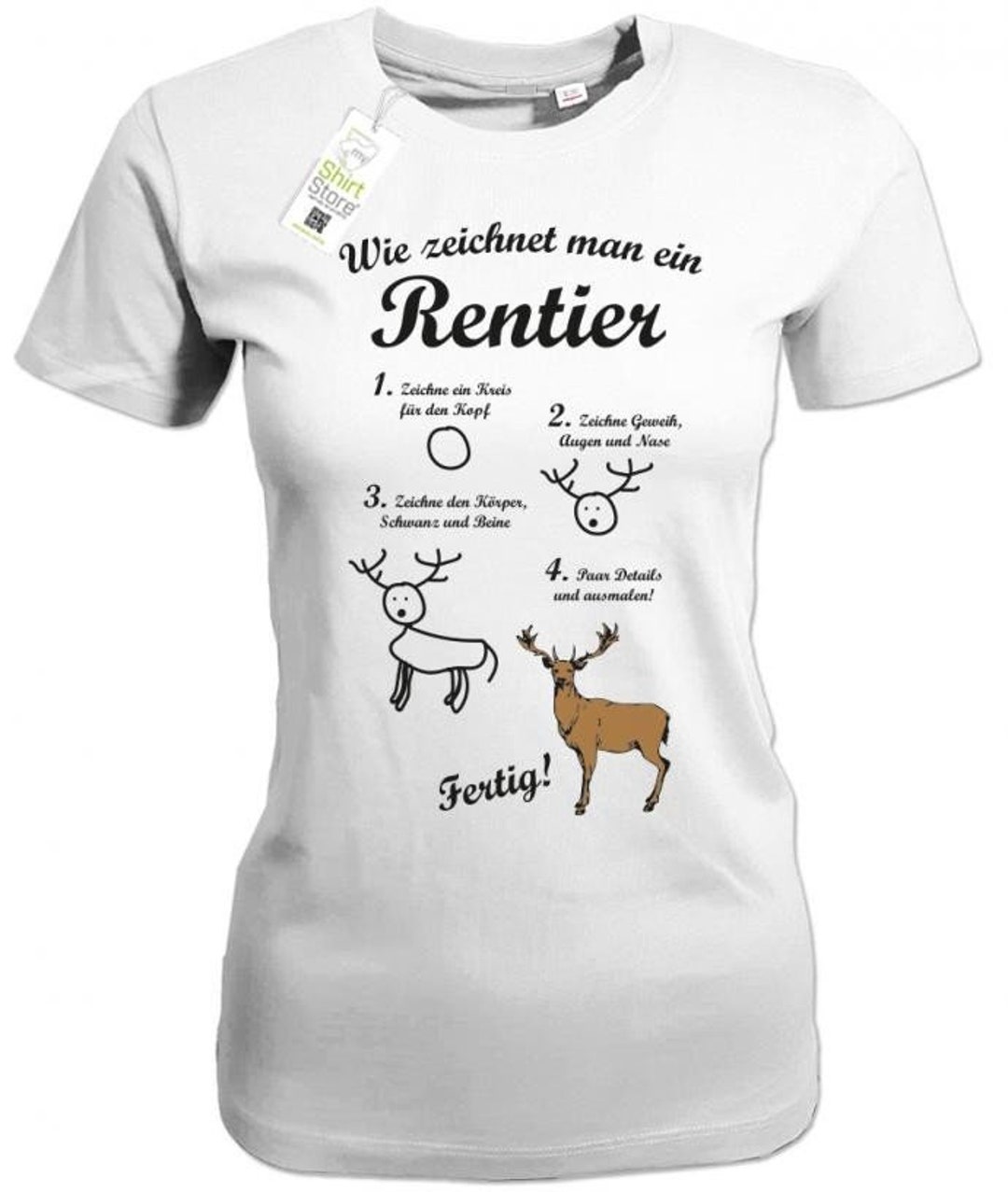 Wie Zeichnet Man Ein Rentier Weihnachten Damen T-shirt - Etsy